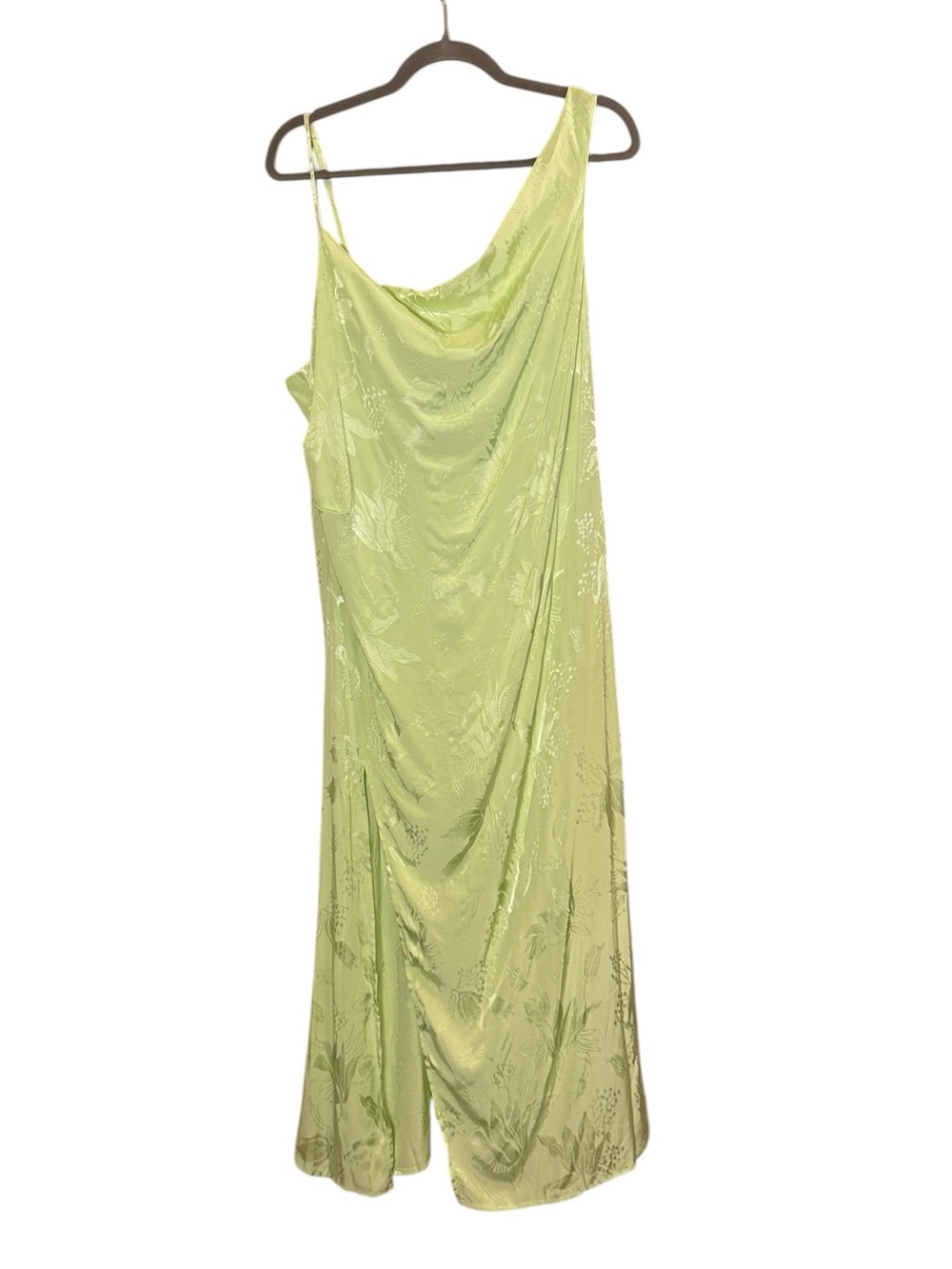 For Love & Lemons Women’s One-Shoulder Chartreuse Satin Slip Midi Dress sz 1X